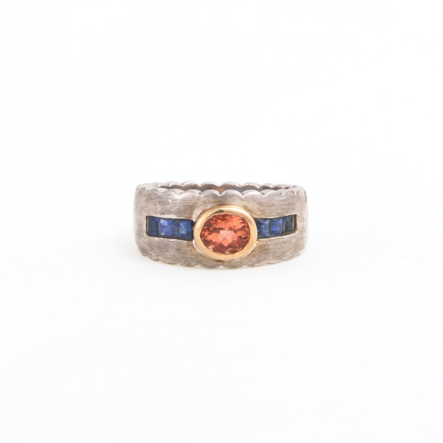 The Akshaya SiGo Silver Gold, Blue Sapphire and Tourmaline Ring by Rasvihar