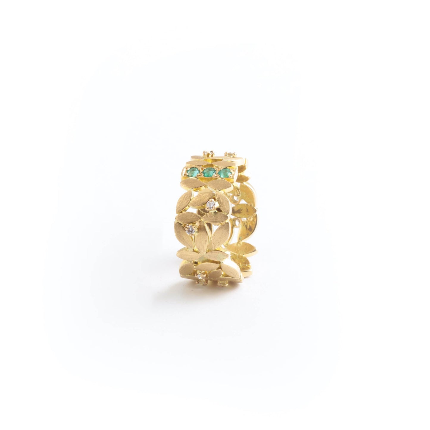 The Chandini Leaf Series Gold, Diamond and Emerald Ring by Rasvihar