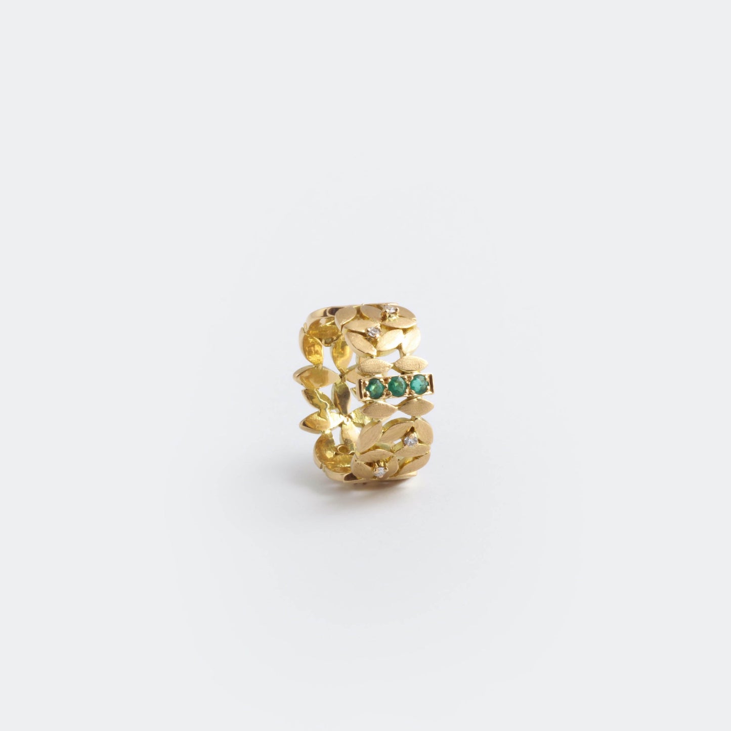 The Chandini Leaf Series Gold, Diamond and Emerald Ring by Rasvihar