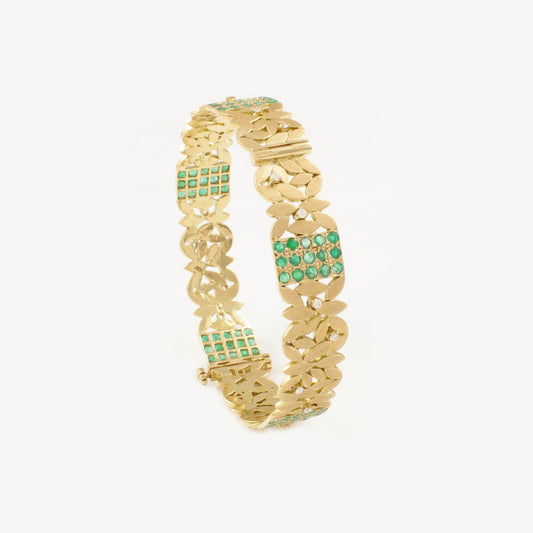 The Shri Leaf Series Gold, Diamond and Emerald Bangle by Rasvihar