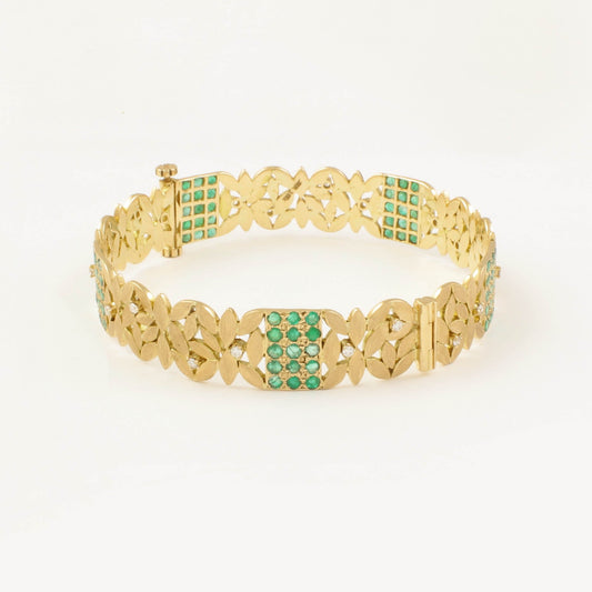 The Shri Leaf Series Gold, Diamond and Emerald Bangle by Rasvihar